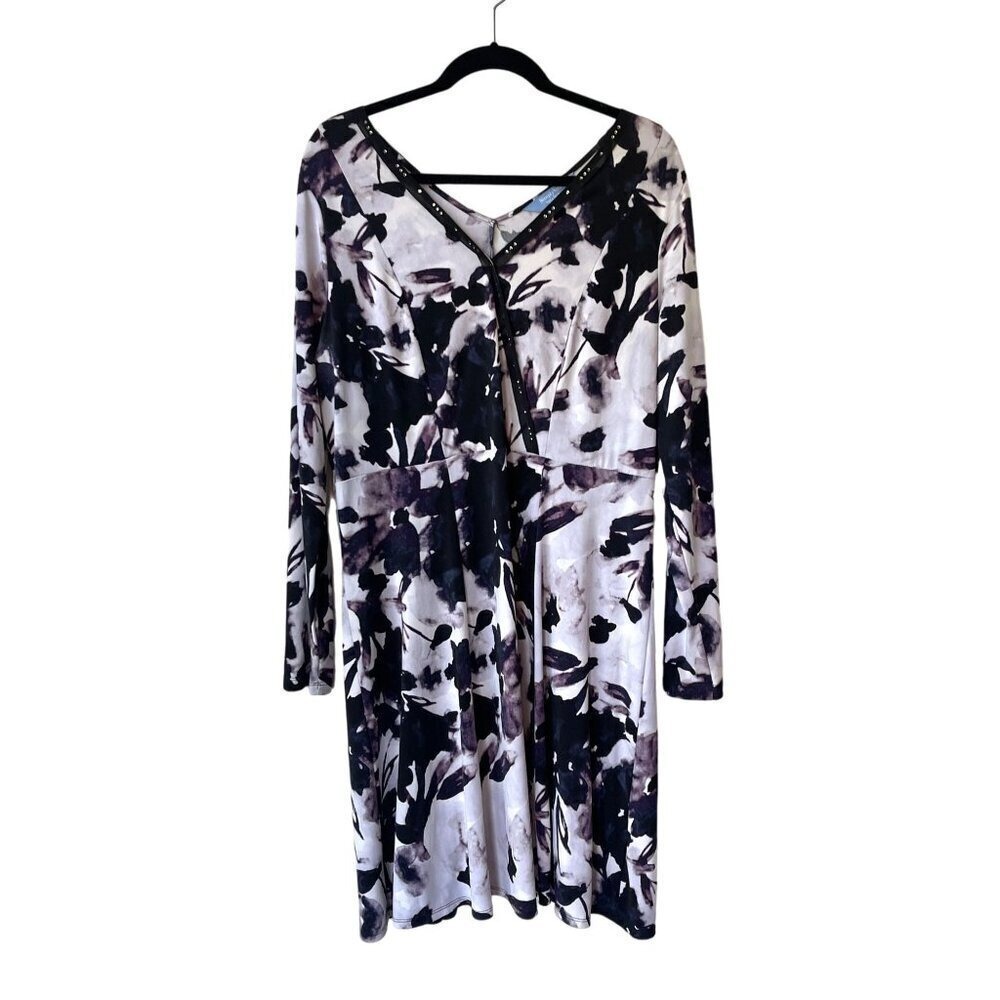 Simply Vera Dark Floral Jersey Knit Long Sleeve Dress XL‎ Wedding Guest Fall